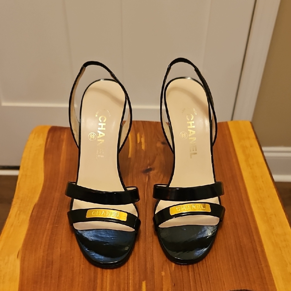 CHANEL Elegant Black Double Strap Heels